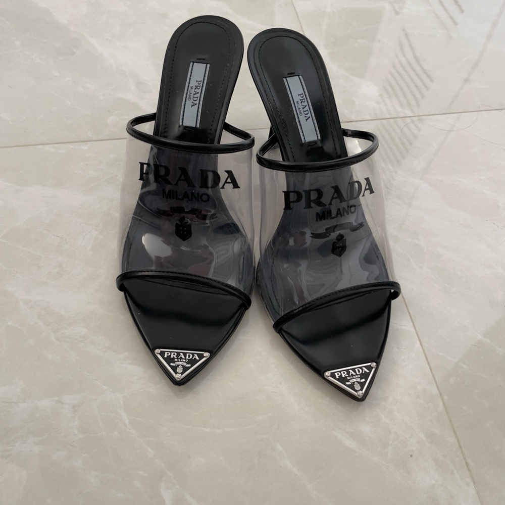 Prada clear logo sandals